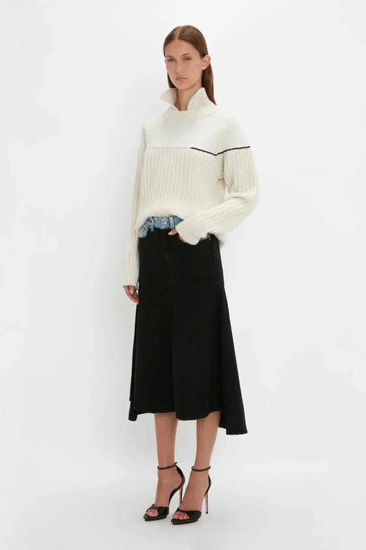Polo Neck Knitted Top In White