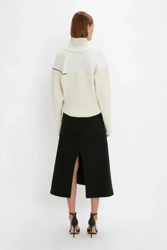 Polo Neck Knitted Top In White