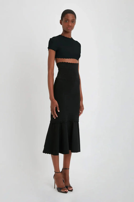 Flared Midi Skirt In Black