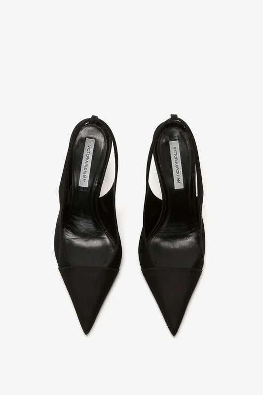 Pointy Toe Sling back in Black Calf